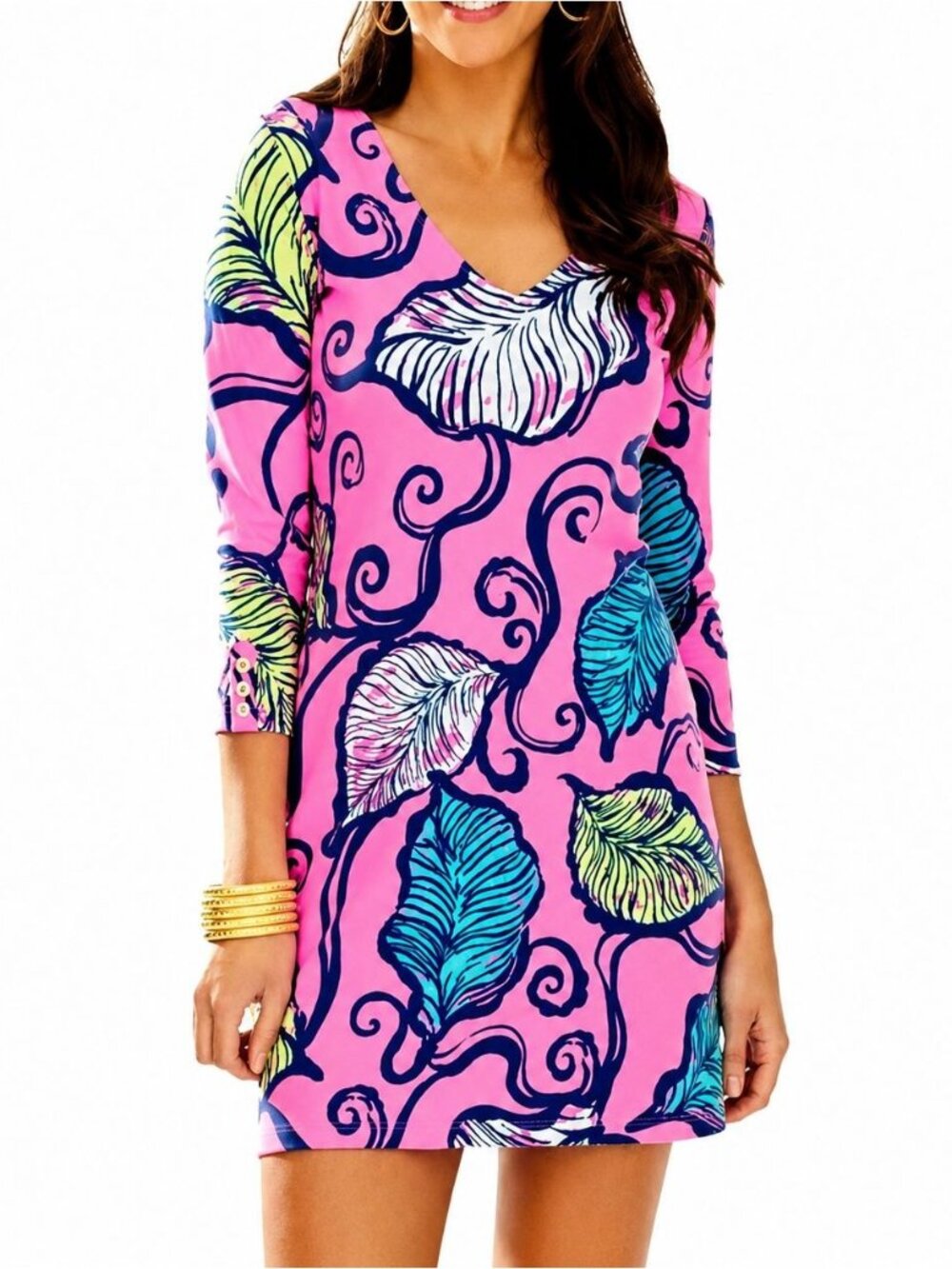 Lilly Pulitzer Clarke Leaves in the Breeze Tropical Terry Cotton Dress Large